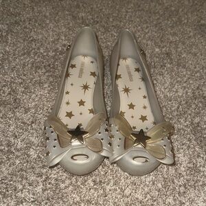 Mini Melissa Kids Gold and Cream Star Flats size 2
